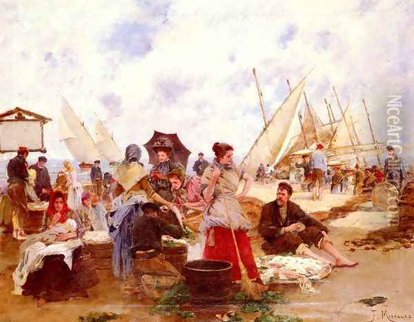 Bringing In The Catch Oil Painting - Francisco Miralles Galup