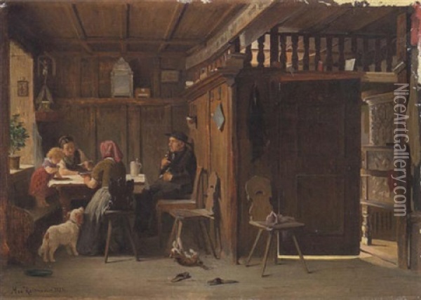 Mittagsmahlzeit In Der Bauernstube In Der Bauernstube Oil Painting - Max Kaltenmoser