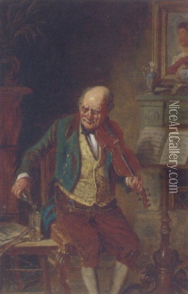 An Aid To Violin Practice Oil Painting - Hermann Kern