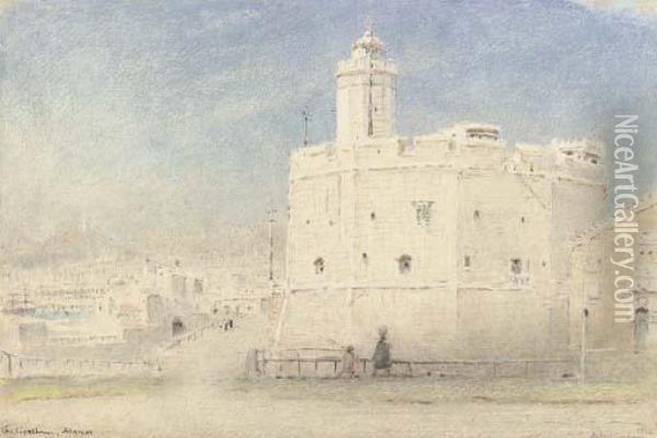 The Lighthouse, Algiers Oil Painting - Albert Goodwin