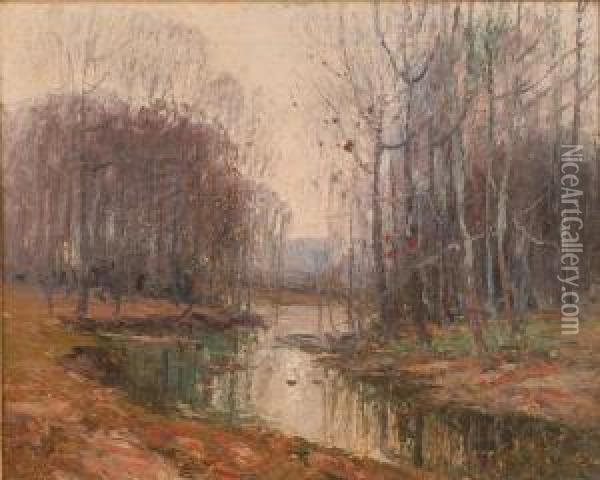 Winter Landscape With Winding Stream Oil Painting - George Herbert Baker