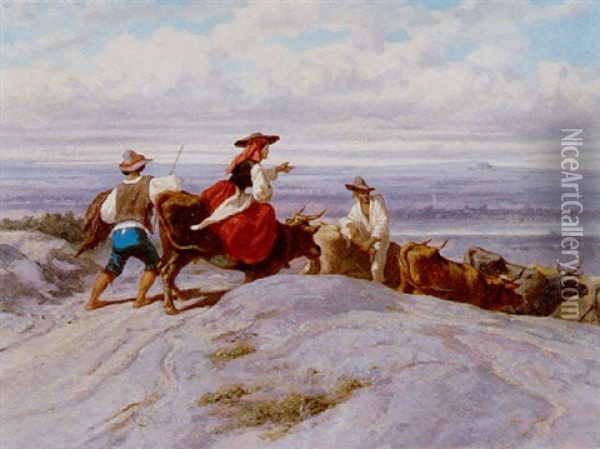 Le Retour Du Troupeau Oil Painting - Emile (Charles Joseph) Loubon