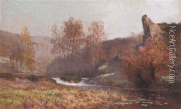 A French River Landscape Oil Painting - Francois Richard De Montholon