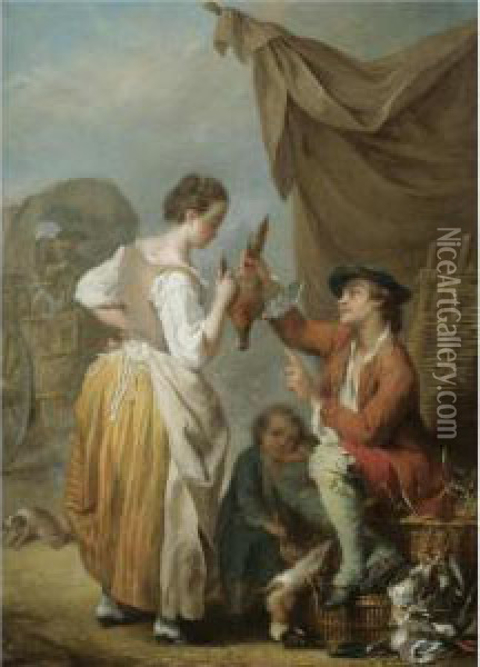 A Woman And A Man Bargaining Over A Pheasant Oil Painting - Jean Baptiste (or Joseph) Charpentier