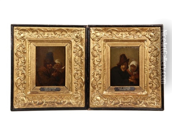 Two Genre Scenes Of Peasant Life Oil Painting - Adriaen Jansz van Ostade
