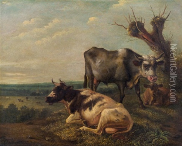 Drei Kuhe Auf Der Weide Oil Painting - Paulus Potter