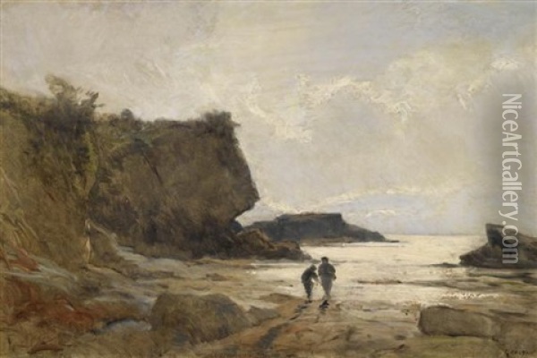 Kustenlandschaft Mit Zwei Personen Oil Painting - Gustave Eugene Castan