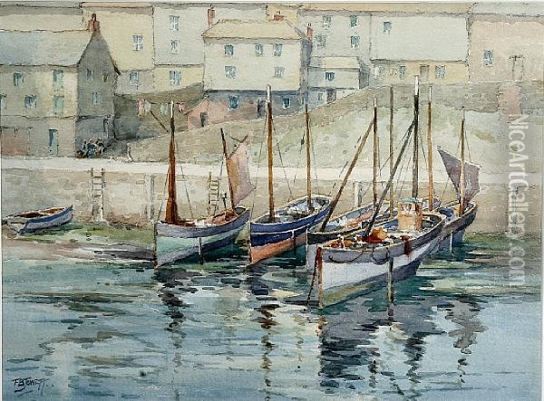 Harbour Scene With Boats At Low Tide Oil Painting - Frank B. Jowett