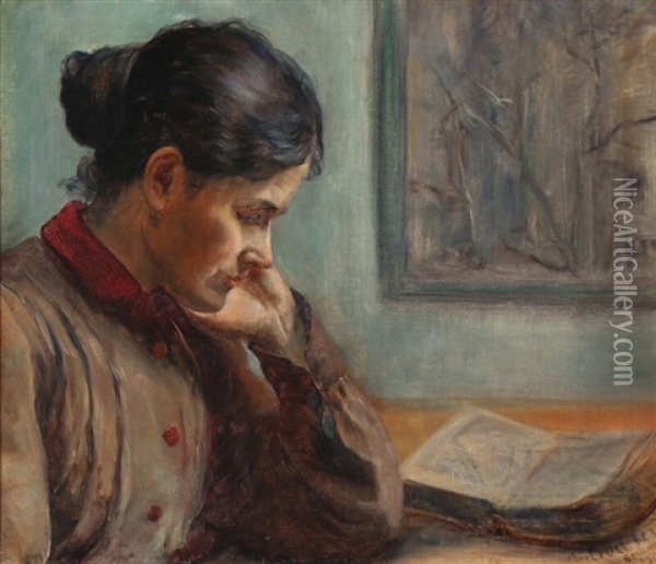 A Woman Reading A Book Oil Painting - Gertrud Frank