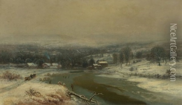 Winter Landscape With River Oil Painting - George Henry Durrie