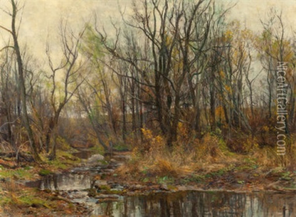 A Berkshire Brook In Autumn Oil Painting - Hugh Bolton Jones