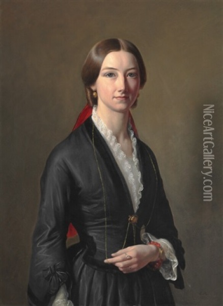 Portrait Of Miss Sophie Caroline Bruun Muus Oil Painting - Constantin (Carl Christian Constantin) Hansen