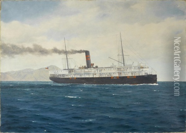 The Passenger Ship S.s. Fresia Headed Out To Sea Oil Painting - Horatio Gerardo Garcia