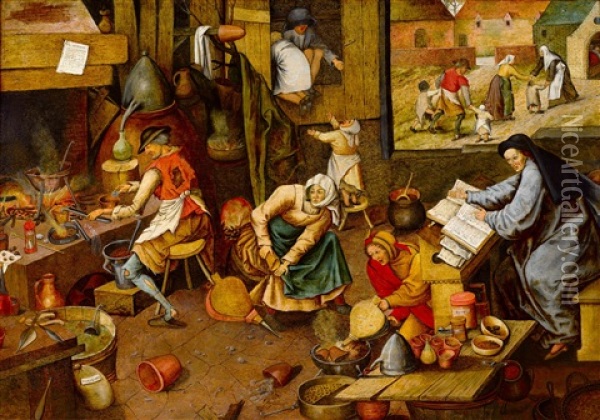 Paisaje Con Campesinos Y Arquitecturas Oil Painting - Pieter Brueghel the Younger