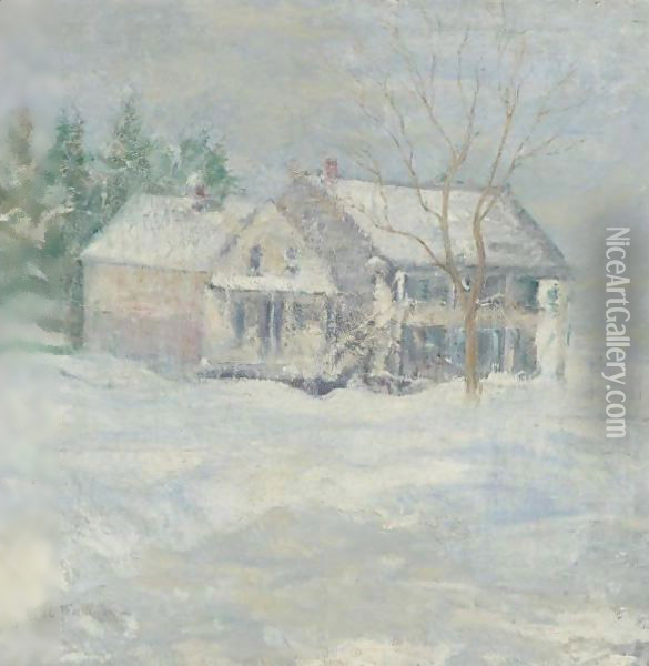 Brush House, Cos Cob Oil Painting - John Henry Twachtman