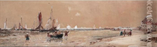Ramsgate Harbour; Landing Fish, Etables Oil Painting - Thomas Bush Hardy