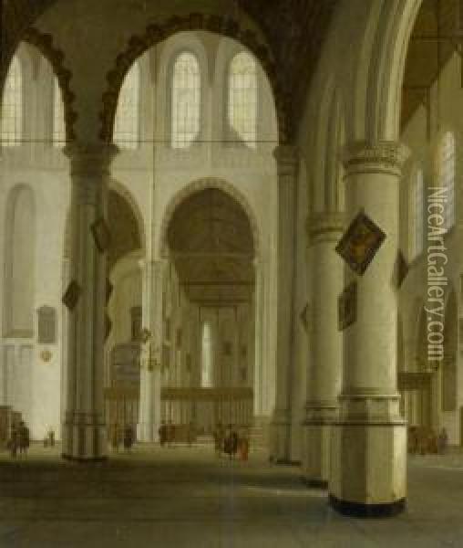 An Old Church In Delft, 
From The North Wing Towards The East. Oil Painting - Hendrick Van Vliet