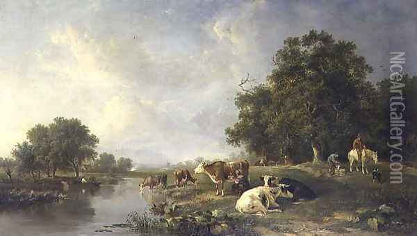 Landscape with cattle Oil Painting - Edward Williams