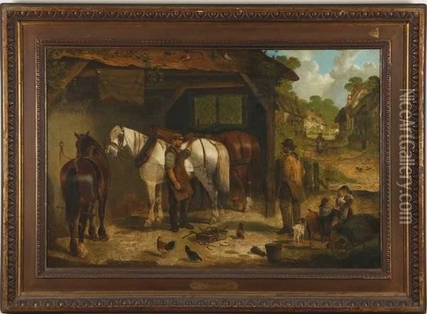The Blacksmith Shop Oil Painting - John Frederick Herring Snr
