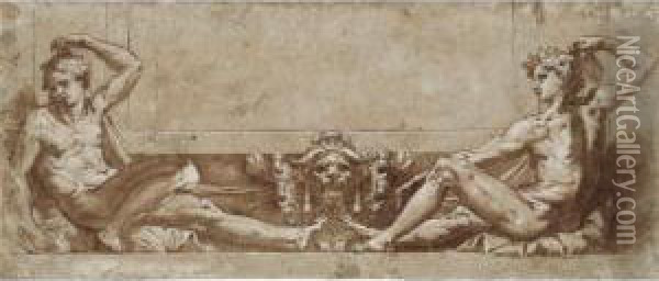 Deux Etudes De Nus Masculins De Part Et D'autre D'un Cartouche Oil Painting - Domenico Pellegrini Tibaldi