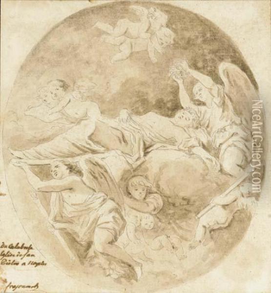 The Assumption Of Saint Catherine Of Alexandria After Mattia Preti Oil Painting - Richard De Saint-Non