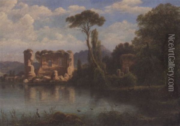 Capriccio Mit Ruinen Am Fluss Oil Painting - Friedrich Meyer
