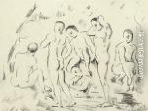 Les Baigneurs Oil Painting - Paul Cezanne