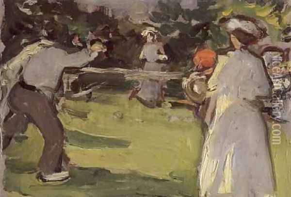 Game of Tennis, Luxembourg Gardens, c.1906 Oil Painting - Samuel John Peploe