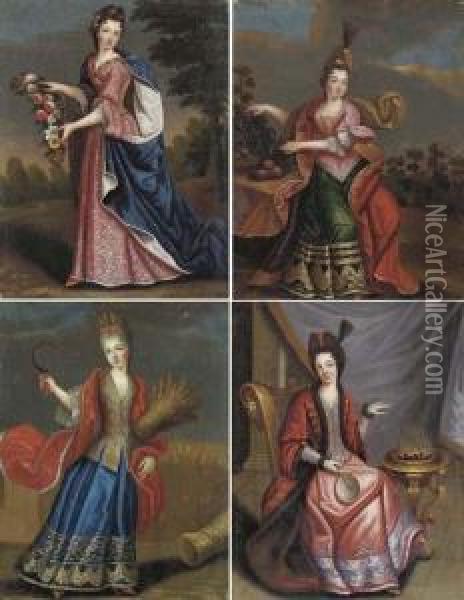 Female Personifications Of The Four Seasons Oil Painting - Pierre Gobert