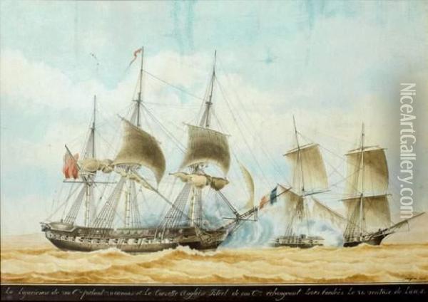 Combat Naval Oil Painting - Jean Jerome Baugean