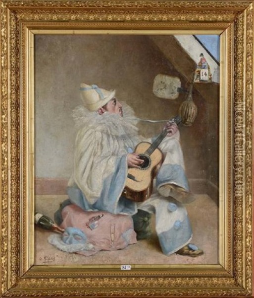 Pierrot Jouant De La Guitare Un 14 Fevrier Oil Painting - Edmond Rinckenbach