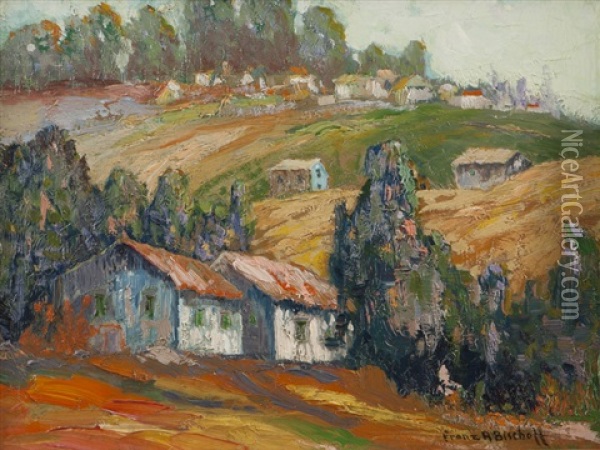 Houses In A Rolling Hill Landscape Oil Painting - Franz Arthur Bischoff
