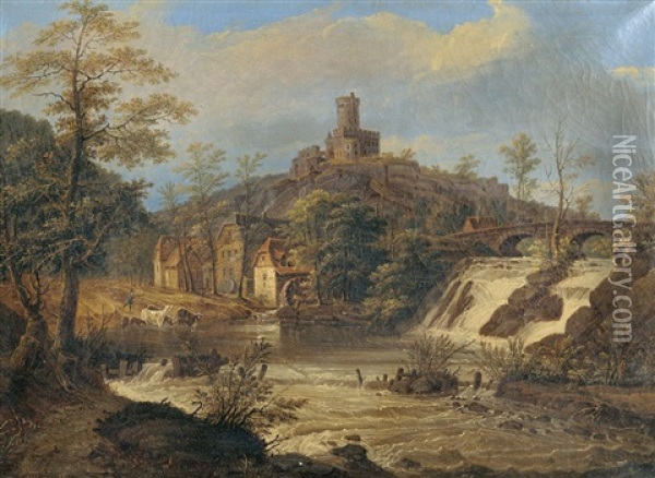 Die Burg Pyrmont In Der Eifel Oil Painting - Jakob Diezler