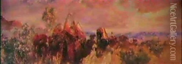 Lauriers Roses Dans Un Paysage Montagneux Oil Painting - Maxime Noire