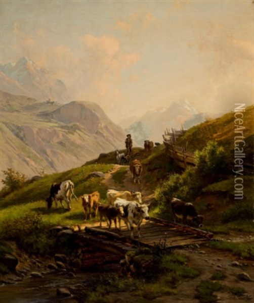 Oxen On A Bridge Oil Painting - John Knox