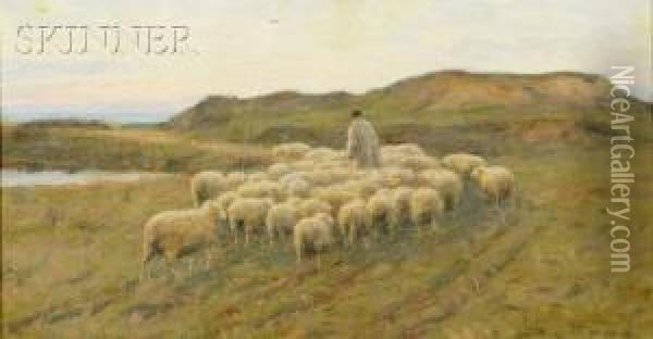 Shepherd With His Flock Oil Painting - Gaylord Sangston Truesdell