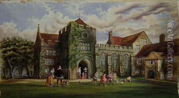Elizabethan Children Playing Football Oil Painting - James Ward