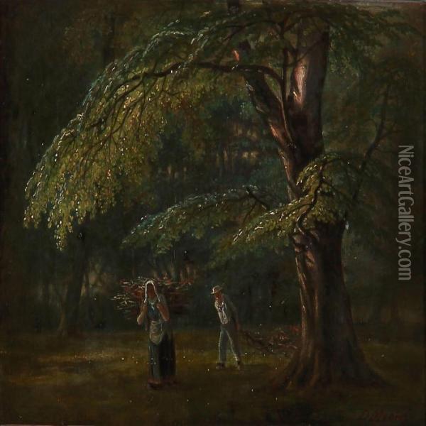 Firewood Is Carried Home From The Forest Oil Painting - David Monies