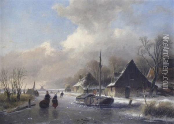 Ein Wintertag In Holland Oil Painting - Andreas Schelfhout