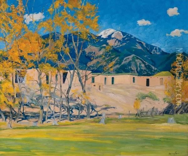Title: Taos Lane Oil Painting - Walter Ufer