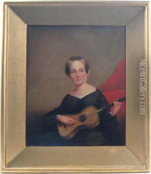 Comprising One Woman Playing A Guitar Oil Painting - Thomas Sully