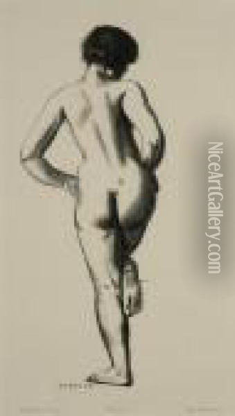Nude Study, Girl Standing On One Foot (study) Oil Painting - George Wesley Bellows