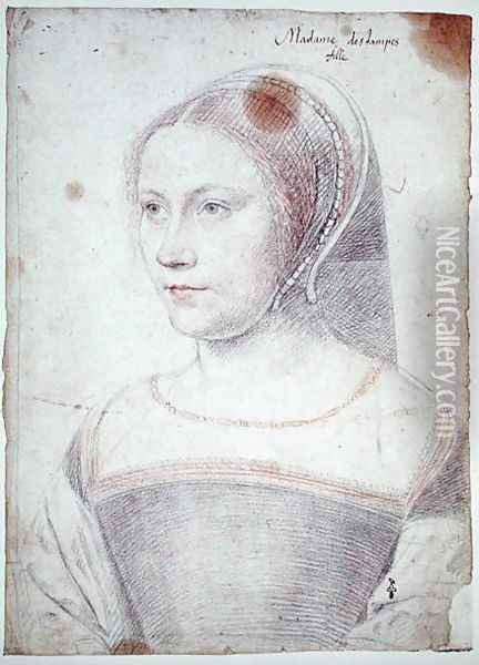Anne de Pisseleu, (1508-80) Duchesse d'Etampes or possibly Diane de Poitiers (1499-1566) as a widow, c.1520-25 Oil Painting - (studio of) Clouet