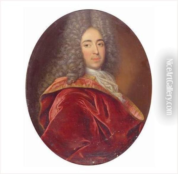 Portrait D'homme Au Manteau Rouge Oil Painting - Nicolas de Largillierre