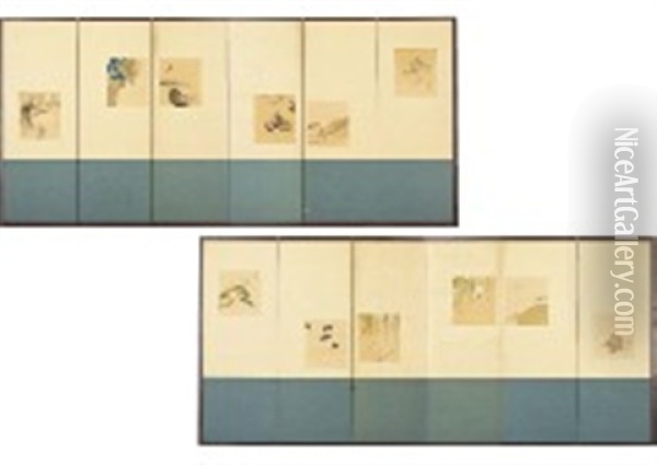 A Pair Of Byobu (8 Works) Oil Painting - Shuho Ikegami