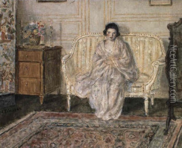 Woman In An Interior Oil Painting - Frederick Carl Frieseke