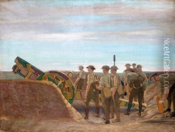 Preparing To Fire Oil Painting - William (Sir) Rothenstein