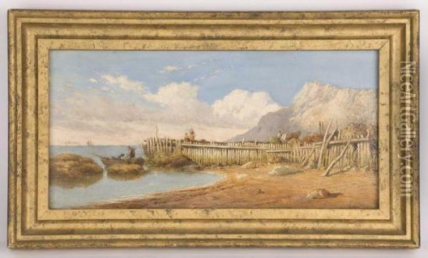 Depicting A Coastal Scene With Figures Oil Painting - Henry E. Hobson