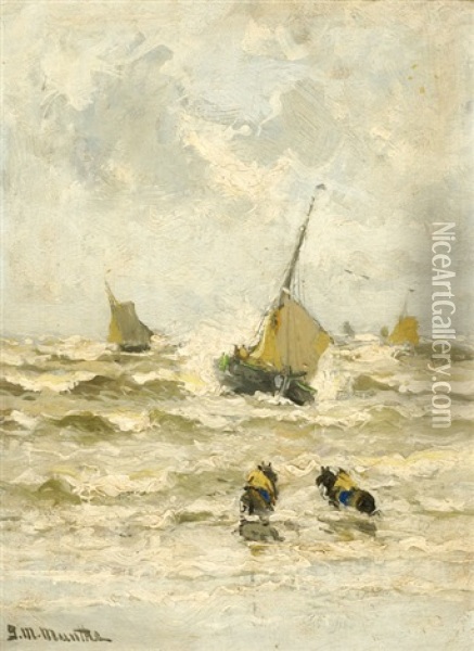 Sailing Boats Off-shore Oil Painting - Gerhard Arij Ludwig Morgenstjerne Munthe