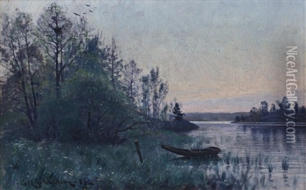 Insjolandskap Oil Painting - Carl (August) Johansson